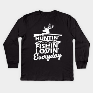 Hunting Fishing Loving Everyday American Deer Hunter Patriot Kids Long Sleeve T-Shirt